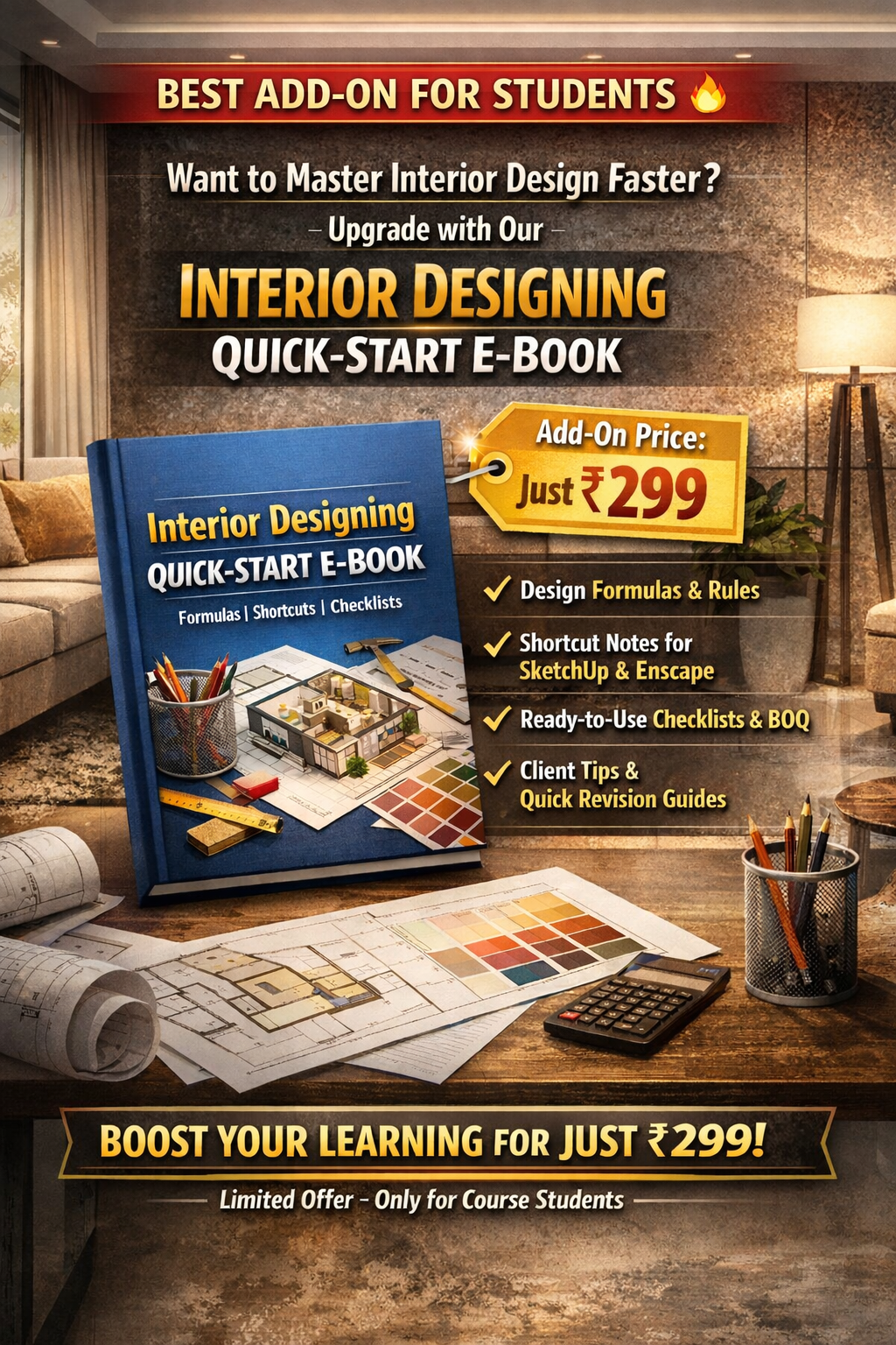 Interior Designing E-Book (Formulas + Shortcuts + Ready-to-Use Tools)